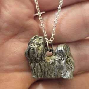 Shih Tzu Maltese Yorkshire terrier Dog Necklace Silver tone charm 925 chain